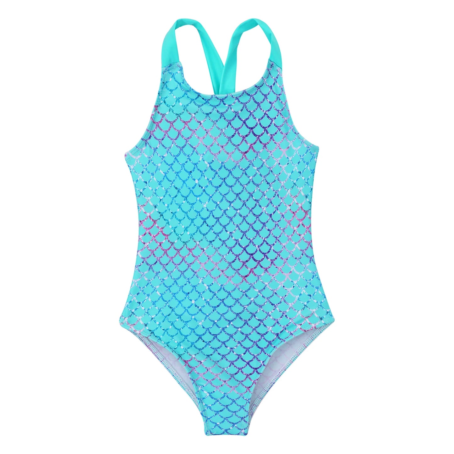 Little Girls Mermaid Fish Scales Swimsuit Sleeveless Cartoon Print One-piece Swimwear Summer Beachwear Bathing Suit
