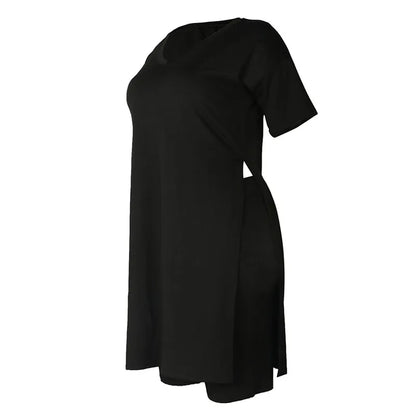 Plus Size Women Clothing Two Piece Set 4xl Summer Slip HemTop Shorts Suit Casual Tracksuit Streetwear