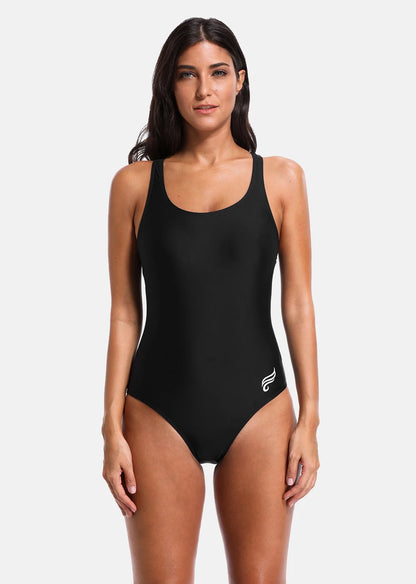 Anfilia Women One Piece Sports Swimwear Watercolor Printed Sports Swimsuit Cutout Sexy Colorblock Bodysuit Fitness Monokini