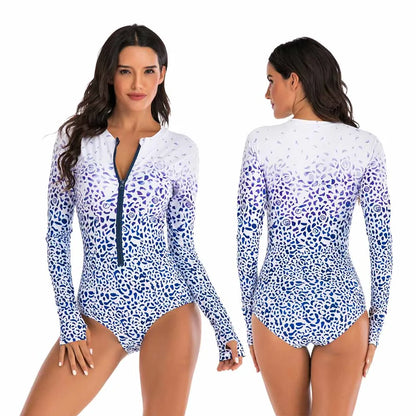 Female One-piece Wetsuit Long Sleeve Swimsuit Surfing Swimwear Women Jumpsuit Zip Front Swimsuit Diving Snorkeling Rash guard 2XL