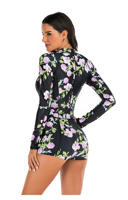 Female One-piece Wetsuit Long Sleeve Swimsuit Surfing Swimwear Women Jumpsuit Zip Front Swimsuit Diving Snorkeling Rash guard 2XL