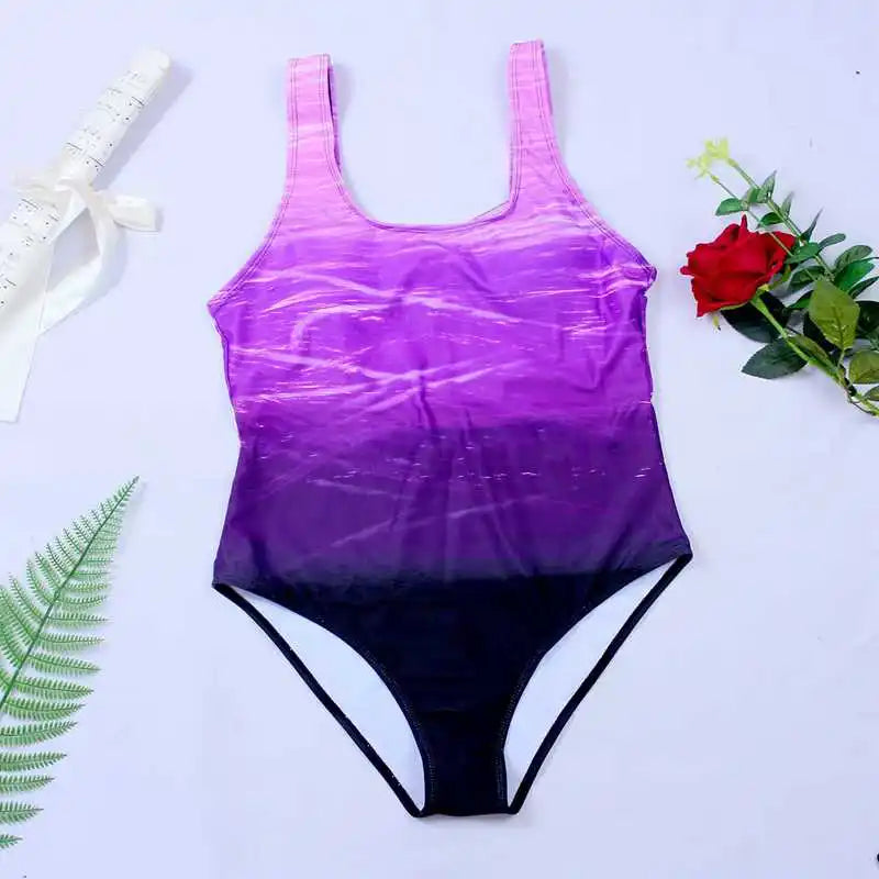 Push Up Swimwear Criss Cross Back One-piece Beach Bathing Suit Gradient Print One Piece Women Swimsuit