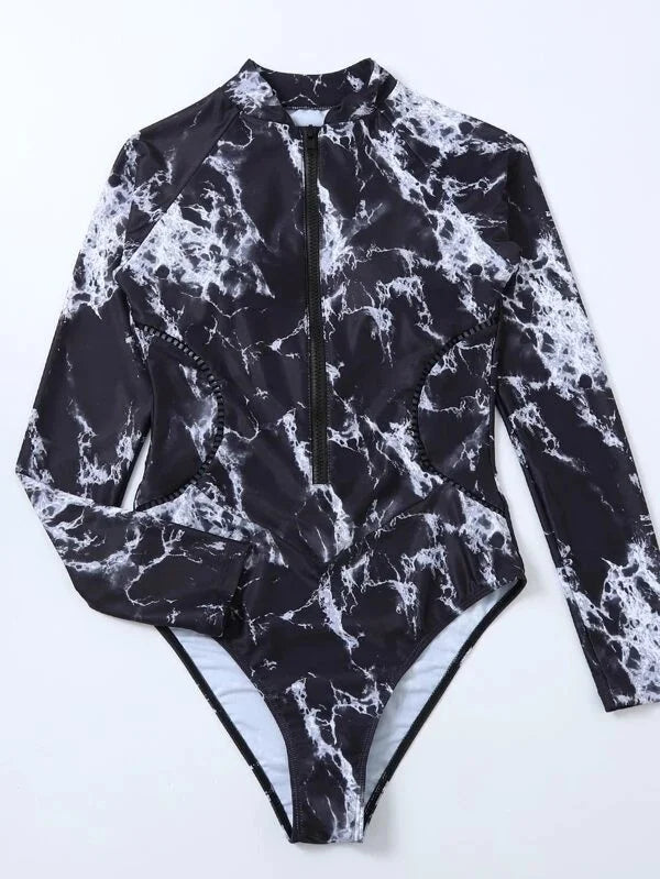 One-Piece Swimsuit For Sports Surfing Long Sleeve Swimwear Women's Bodysuit Swimming Bathing Suit Beachwear Pool Bather