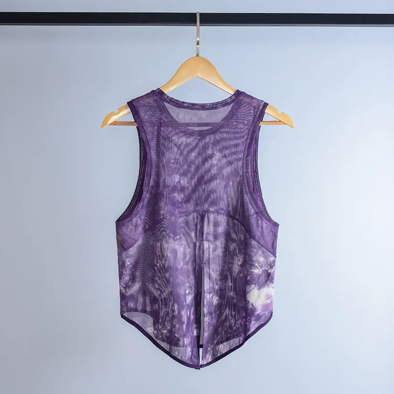 Women Sport Vest Loose Thin Mesh Yoga Shirt Running Fitness Sleeveless T-shirt Quick Dry Forked Tank Tops Gym Workout Tee Blouse