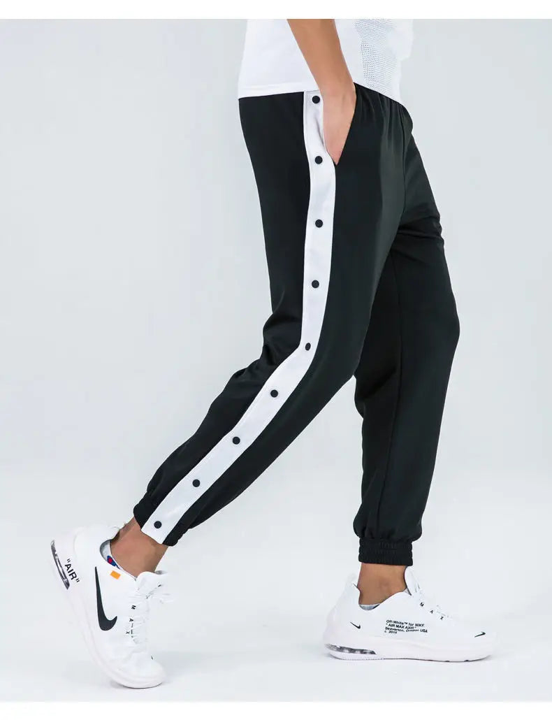 Harajuku Fashion Sports Men Pants Daily Outdoor Basketball Sweatpants Hollow Out Side Stripe Button Fly Design Creative Trousers