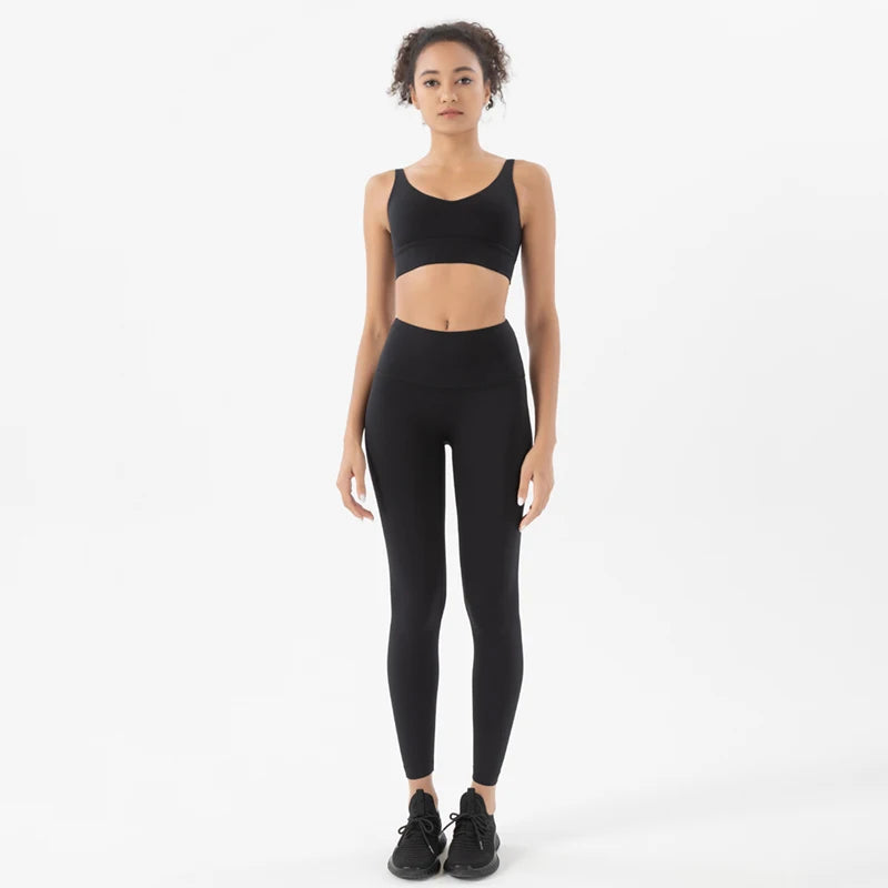 Nylon Tracksuits Women's Yoga Set Sports Suit Gym Fitness Bra Leggings Women Lounge Wear Crop Tops 18 Colors