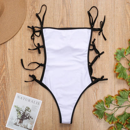 Tie Side High Cut Female Bandeau Swimwear One Piece Swimsuit Women Monokini Bather Bathing Suit Swim Beachwear Bodysuit