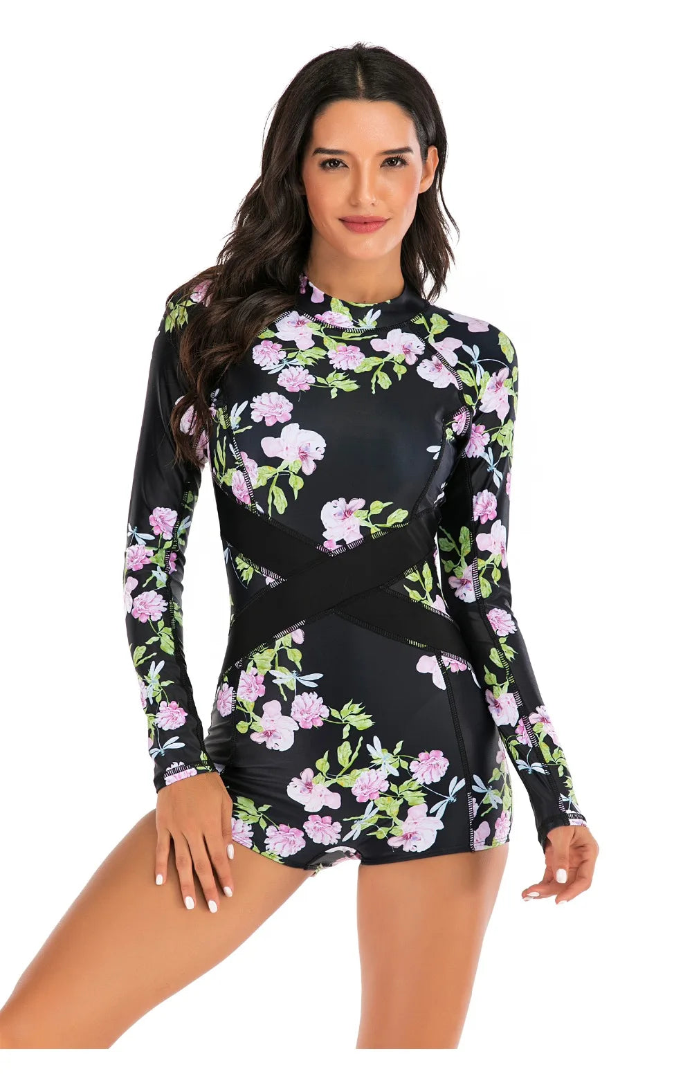 Female One-piece Wetsuit Long Sleeve Swimsuit Surfing Swimwear Women Jumpsuit Zip Front Swimsuit Diving Snorkeling Rash guard 2XL