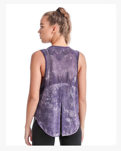 Women Sport Vest Loose Thin Mesh Yoga Shirt Running Fitness Sleeveless T-shirt Quick Dry Forked Tank Tops Gym Workout Tee Blouse