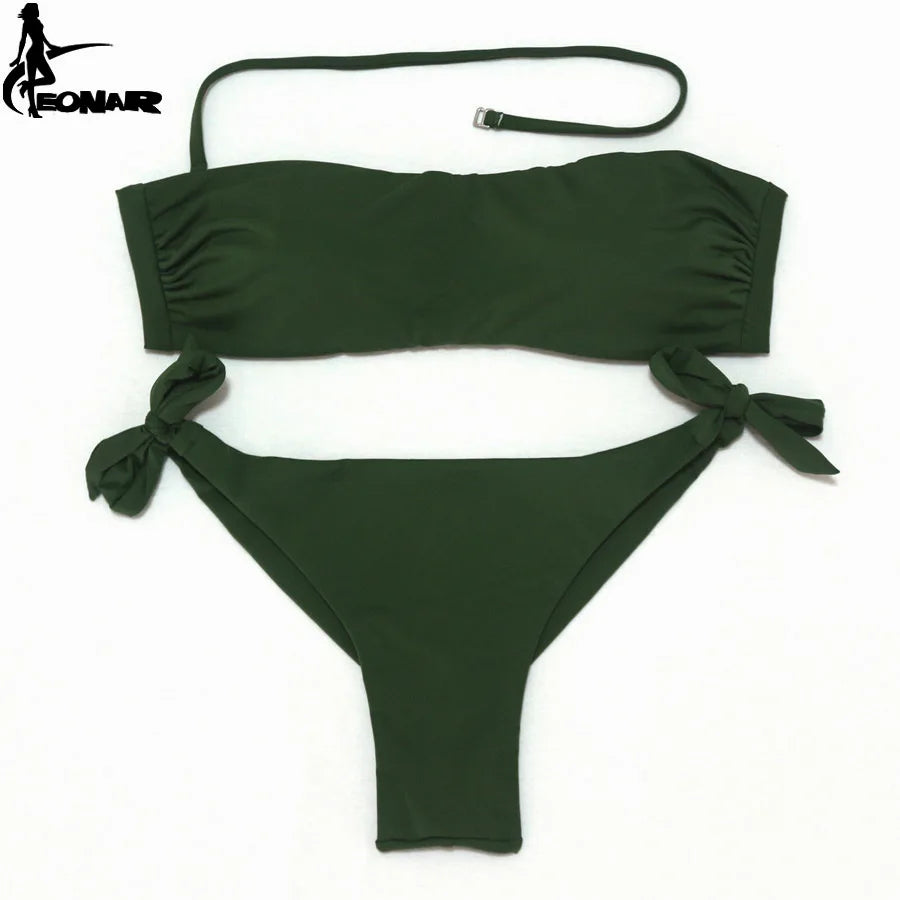 Bikini Solid Women Swimsuit  Brazilian Cut Bottom Bikini Set Push Up Swimwear Femme Bathing Suits Sport Beach Wear