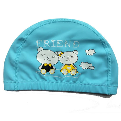 Kids Children Swimming Cap Waterproof PU Fabric Cute Cartoon Animal Dolphin Protect Ears Long Hair Boys Girls Swim Pool Caps Hat