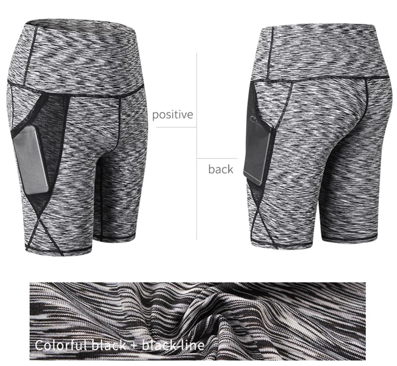 Gym Shorts Women High Waist Compression Quick Dry Yoga Shorts Fitness Running Push Up Shorts Pockets Design