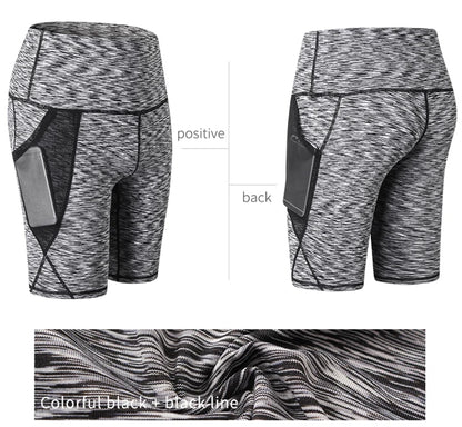 Gym Shorts Women High Waist Compression Quick Dry Yoga Shorts Fitness Running Push Up Shorts Pockets Design
