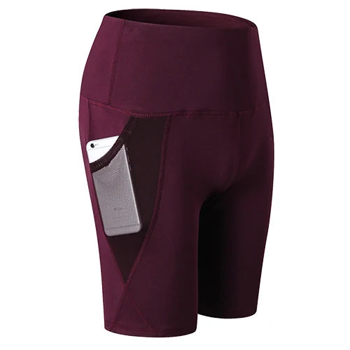 Gym Shorts Women High Waist Compression Quick Dry Yoga Shorts Fitness Running Push Up Shorts Pockets Design