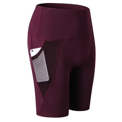Gym Shorts Women High Waist Compression Quick Dry Yoga Shorts Fitness Running Push Up Shorts Pockets Design
