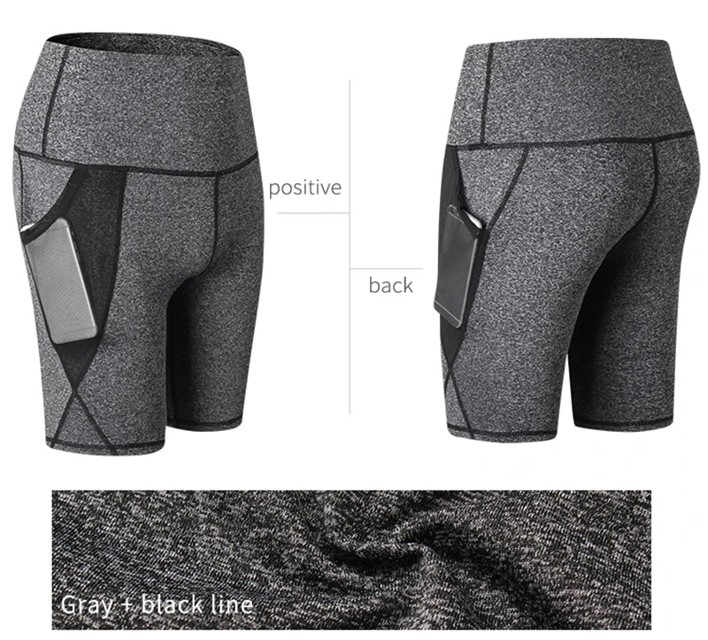 Gym Shorts Women High Waist Compression Quick Dry Yoga Shorts Fitness Running Push Up Shorts Pockets Design