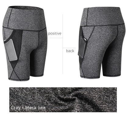 Gym Shorts Women High Waist Compression Quick Dry Yoga Shorts Fitness Running Push Up Shorts Pockets Design