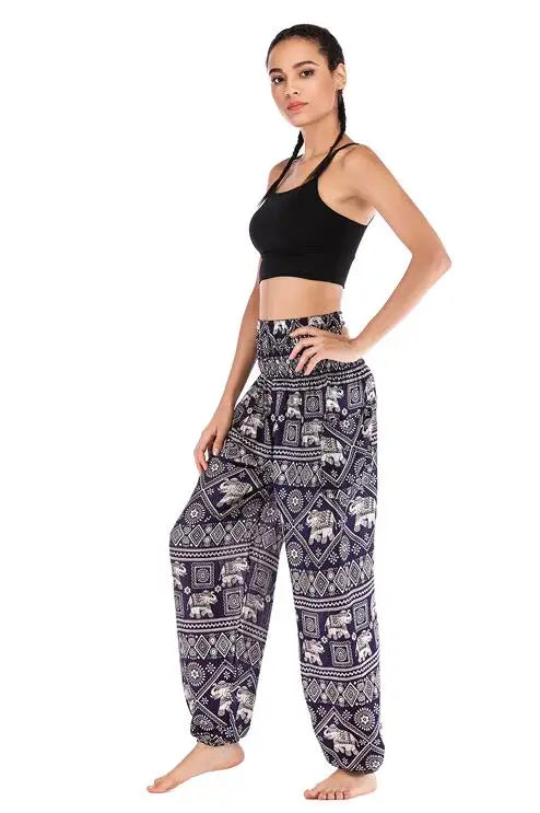 Women's Yoga Pants Bohemian Boho Pants Smocked Printing Design Trousers Loose