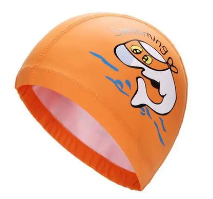 Kids Children Swimming Cap Waterproof PU Fabric Cute Cartoon Animal Dolphin Protect Ears Long Hair Boys Girls Swim Pool Caps Hat