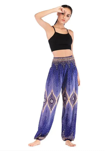 Women's Yoga Pants Bohemian Boho Pants Smocked Printing Design Trousers Loose