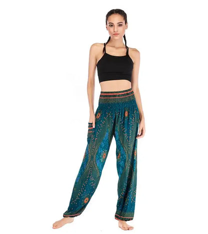 Women's Yoga Pants Bohemian Boho Pants Smocked Printing Design Trousers Loose