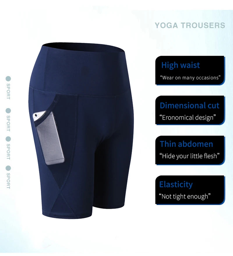 Gym Shorts Women High Waist Compression Quick Dry Yoga Shorts Fitness Running Push Up Shorts Pockets Design