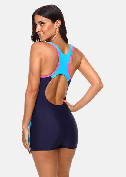 Attraco One Piece Women Sports Swimwear Sports Swimsuit Colorblock Swimwear Open Back Beach Wear Sports Bathing Suits