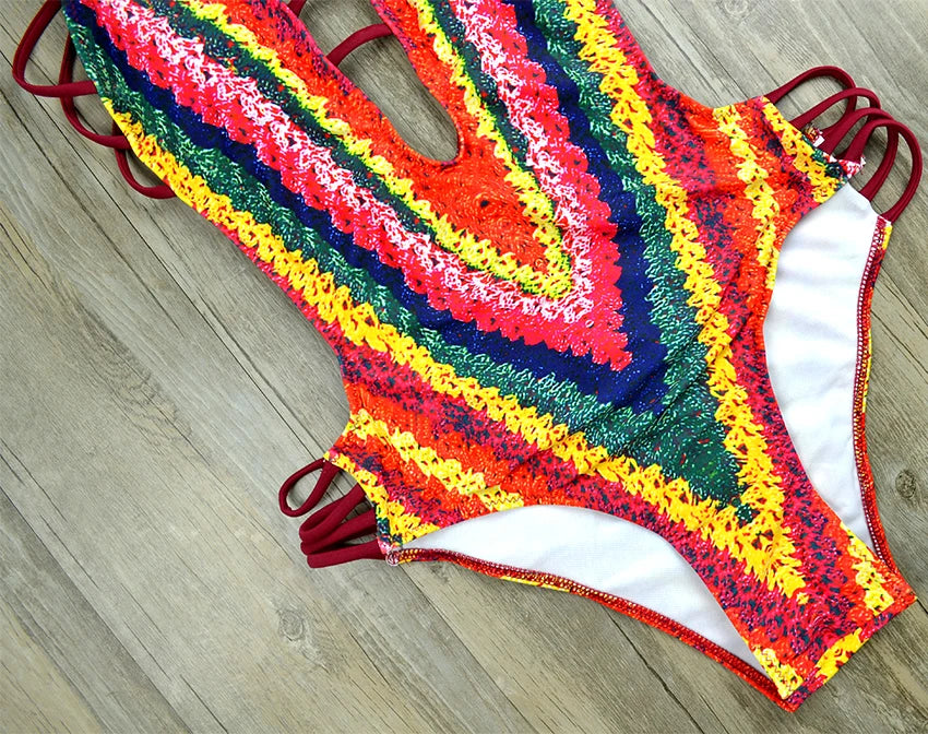 S - XXL Printed Women Swimwear One Piece Swimsuit Female High Cut Trikini Backless Monokini Bather Bathing Suit Swim Lady