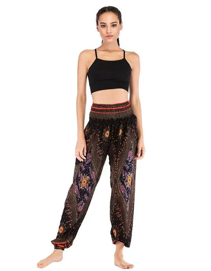 Women's Yoga Pants Bohemian Boho Pants Smocked Printing Design Trousers Loose