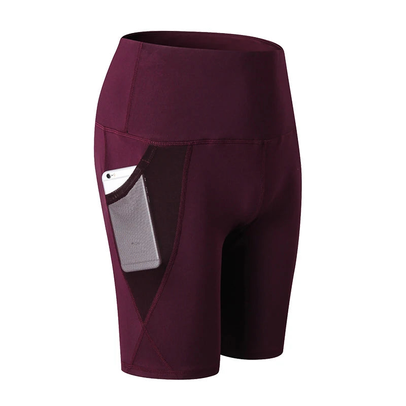 Gym Shorts Women High Waist Compression Quick Dry Yoga Shorts Fitness Running Push Up Shorts Pockets Design