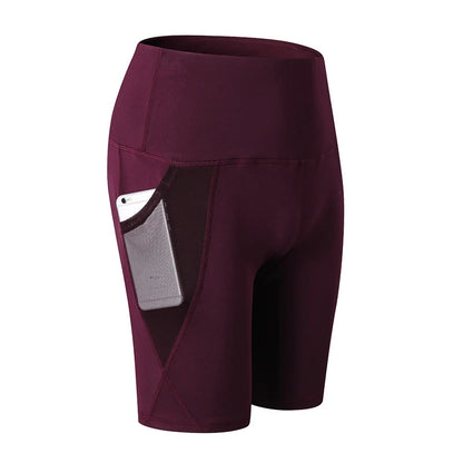 Gym Shorts Women High Waist Compression Quick Dry Yoga Shorts Fitness Running Push Up Shorts Pockets Design