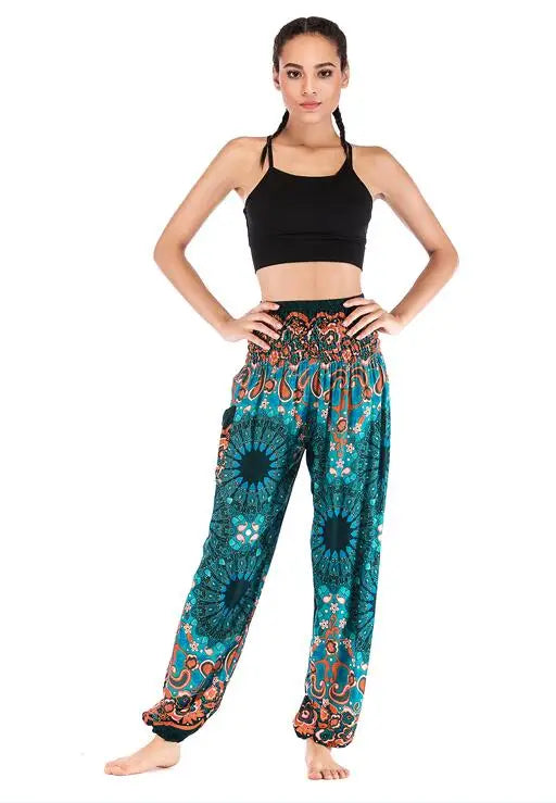 Women's Yoga Pants Bohemian Boho Pants Smocked Printing Design Trousers Loose