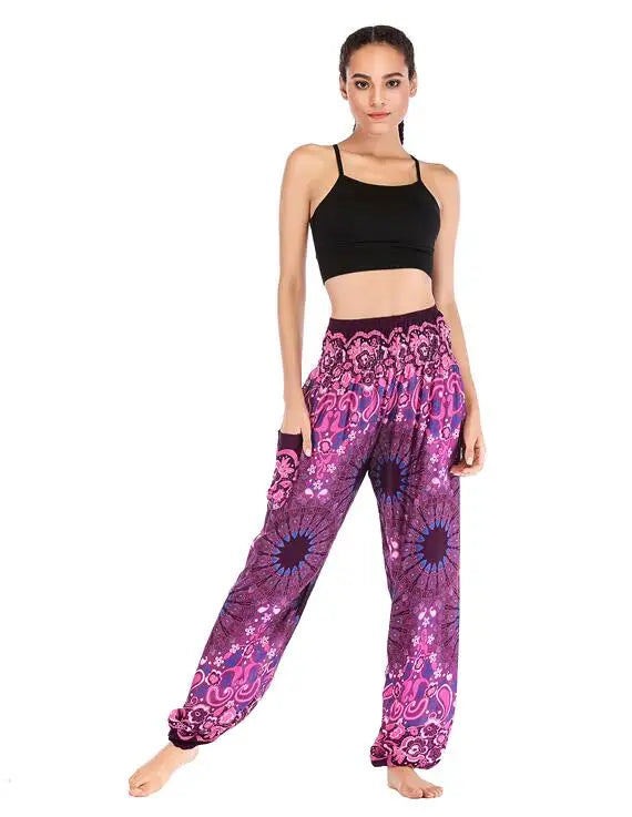 Women's Yoga Pants Bohemian Boho Pants Smocked Printing Design Trousers Loose