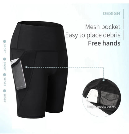 Gym Shorts Women High Waist Compression Quick Dry Yoga Shorts Fitness Running Push Up Shorts Pockets Design