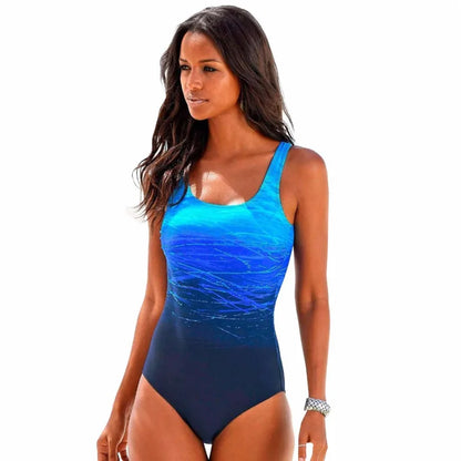 Push Up Swimwear Criss Cross Back One-piece Beach Bathing Suit Gradient Print  One Piece Women Swimsuit Bathers