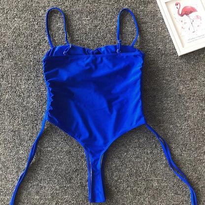 Splicing High Cut Out One Piece Swimsuit Women Tassel Swimwear Female Bathing Suit String Leopard Bikini Monokini Lady