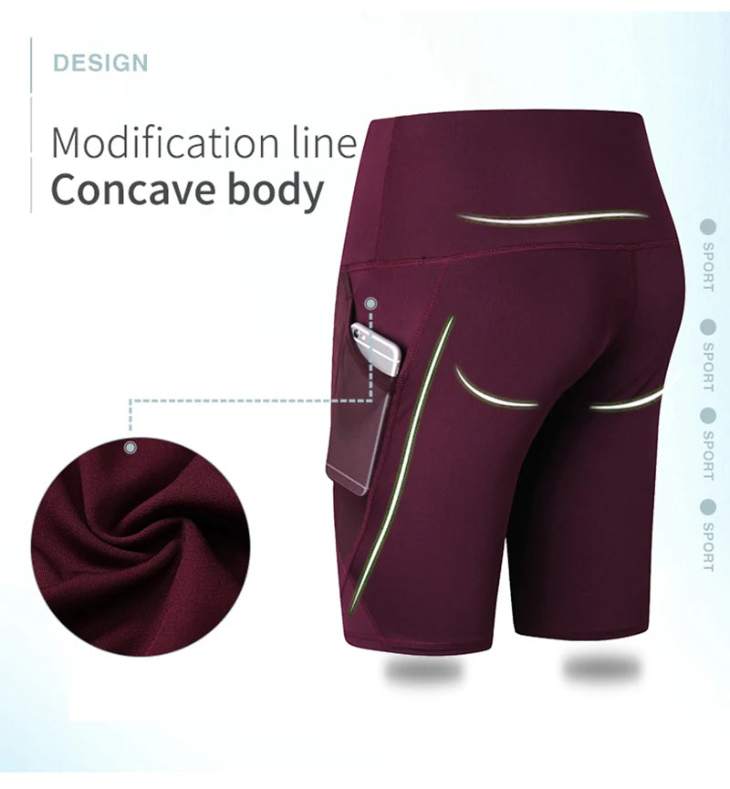 Gym Shorts Women High Waist Compression Quick Dry Yoga Shorts Fitness Running Push Up Shorts Pockets Design