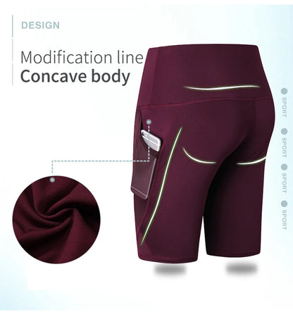 Gym Shorts Women High Waist Compression Quick Dry Yoga Shorts Fitness Running Push Up Shorts Pockets Design