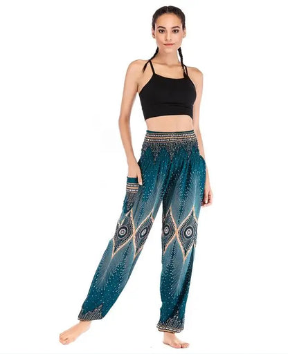 Women's Yoga Pants Bohemian Boho Pants Smocked Printing Design Trousers Loose