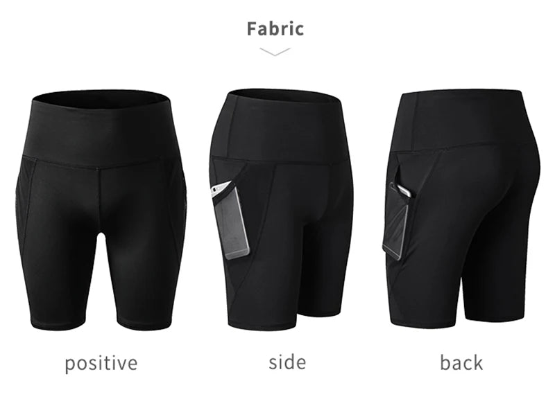 Gym Shorts Women High Waist Compression Quick Dry Yoga Shorts Fitness Running Push Up Shorts Pockets Design