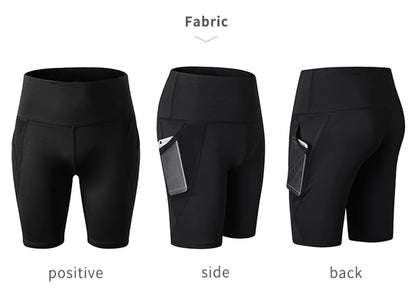 Gym Shorts Women High Waist Compression Quick Dry Yoga Shorts Fitness Running Push Up Shorts Pockets Design