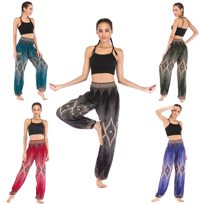 Women's Yoga Pants Bohemian Boho Pants Smocked Printing Design Trousers Loose
