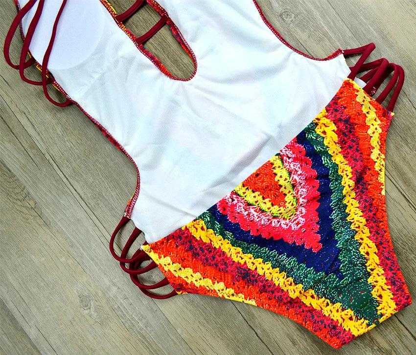 S - XXL Printed Women Swimwear One Piece Swimsuit Female High Cut Trikini Backless Monokini Bather Bathing Suit Swim Lady