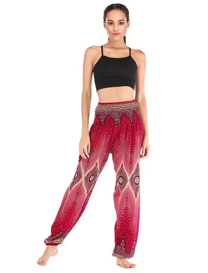 Women's Yoga Pants Bohemian Boho Pants Smocked Printing Design Trousers Loose