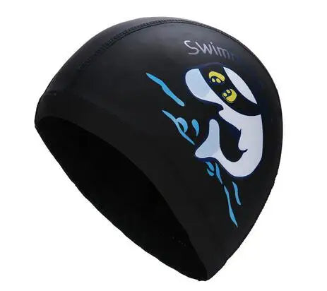 Kids Children Swimming Cap Waterproof PU Fabric Cute Cartoon Animal Dolphin Protect Ears Long Hair Boys Girls Swim Pool Caps Hat