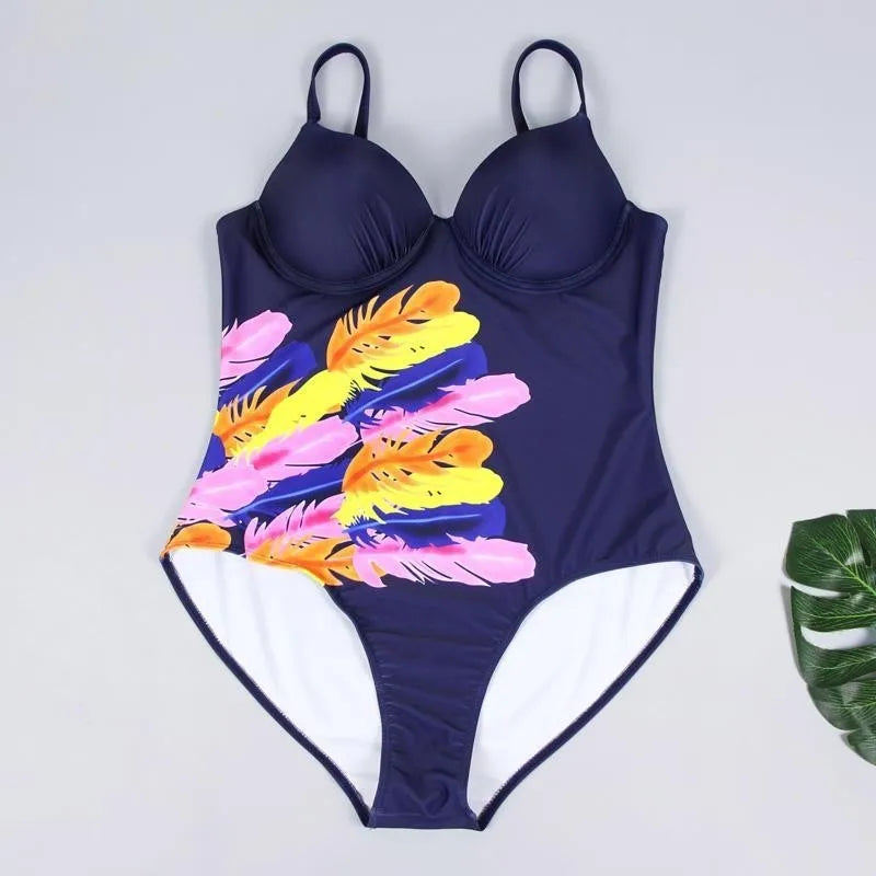 One Piece Swimsuit Closed Large Size Print Swimwear Women Flower Push Up Swimsuits Body Female Beach Bathing Suit XXL