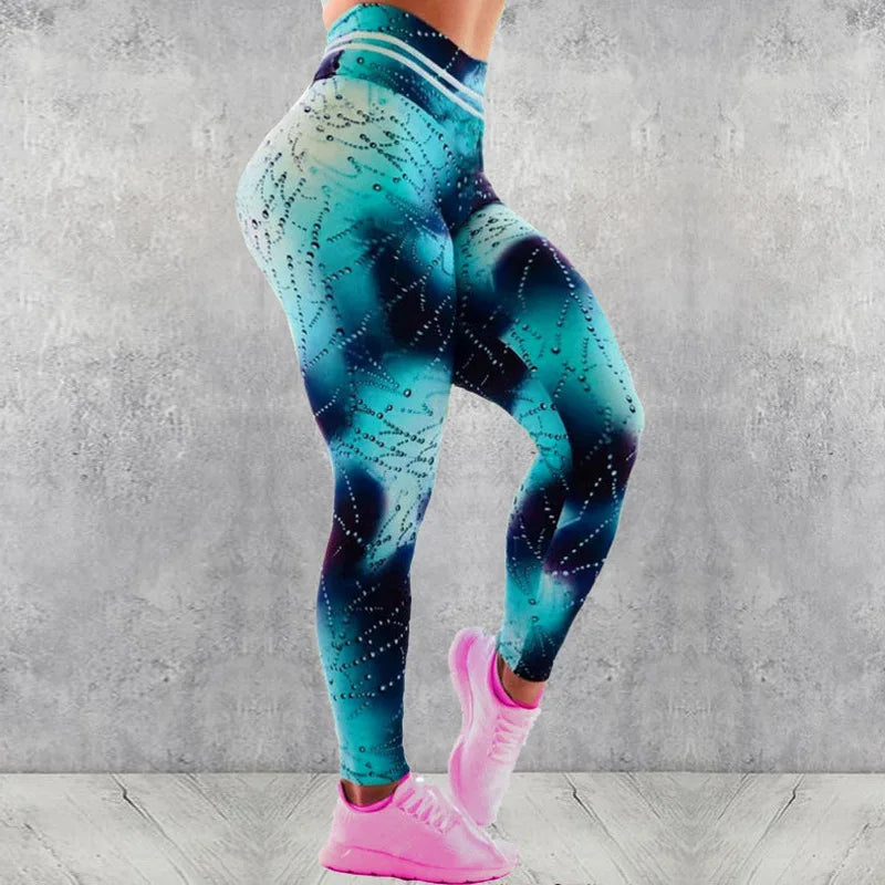 Women Yoga Sports Pants Push Up Pencil Pants Workout Water Droplets Leggings Fitness Print Gym Leggings Elastic Slim Pants Tight