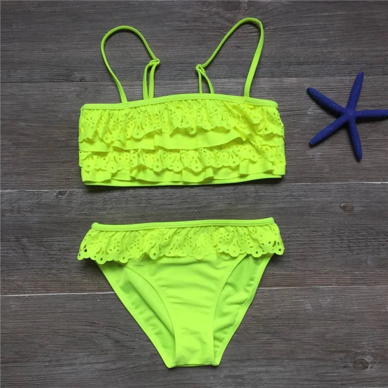7-16years Children Swimwear Falbala Girls Swimwear Baby Kids Swimsuit Bikini Girl Summer Bathing Suit