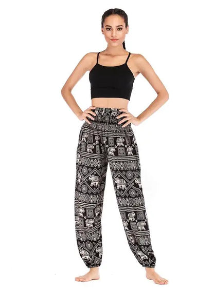 Women's Yoga Pants Bohemian Boho Pants Smocked Printing Design Trousers Loose