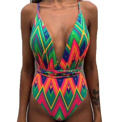 9 Color Options Print One Piece Swimwear Women Beach Monokini Swimsuit Trikini